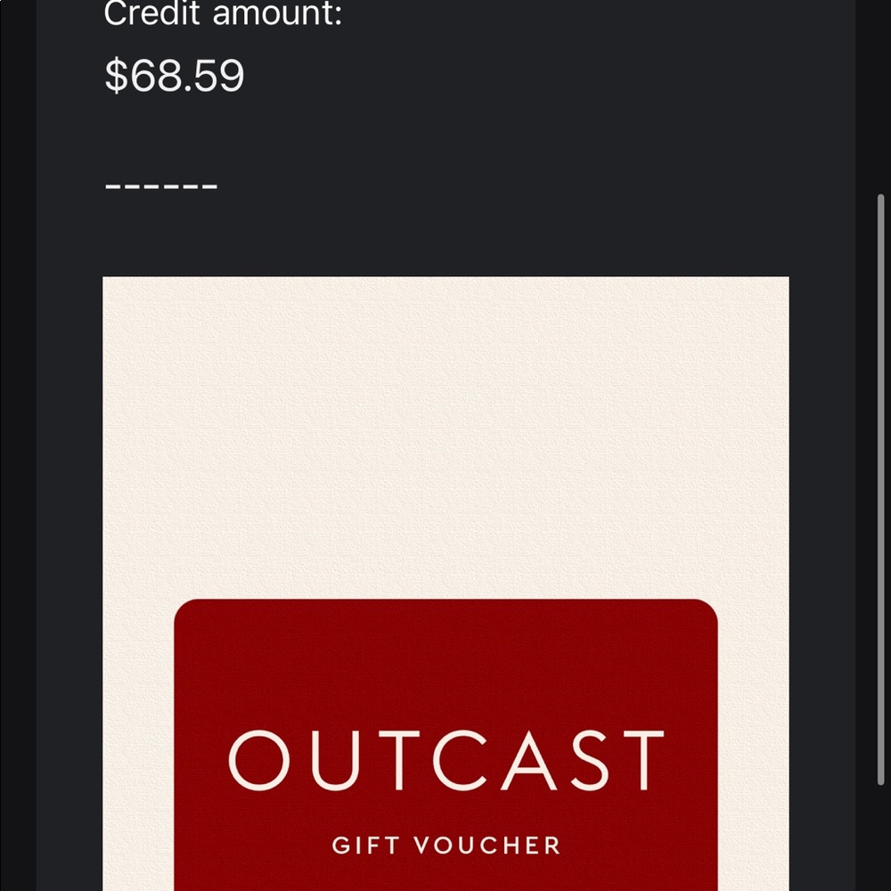 OUTCAST clothing voucher $68